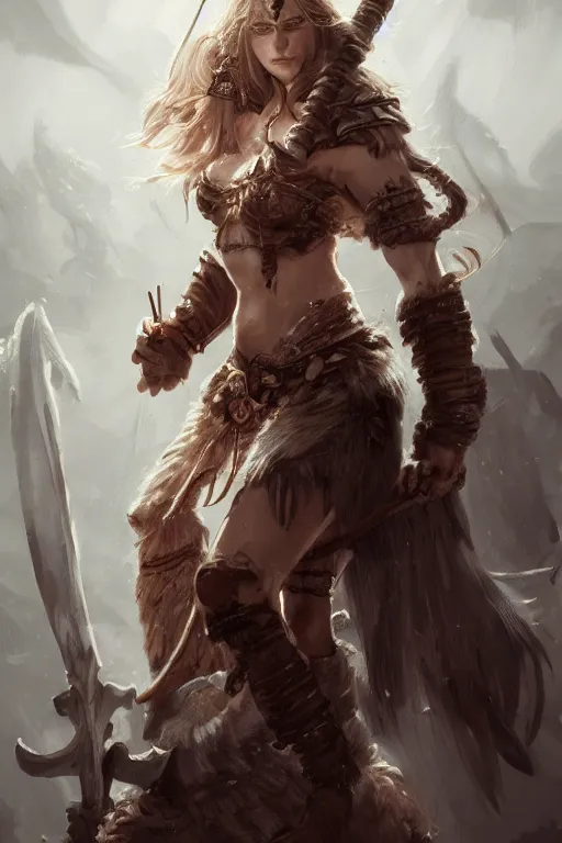 Image similar to head and shoulders portrait of a barbarian female high quality fantasy dnd by wlop