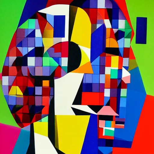 Prompt: a painting of a person's head made out of paper, a cubist painting by Okuda Gensō, featured on behance, cubism, cubism, low poly, picasso