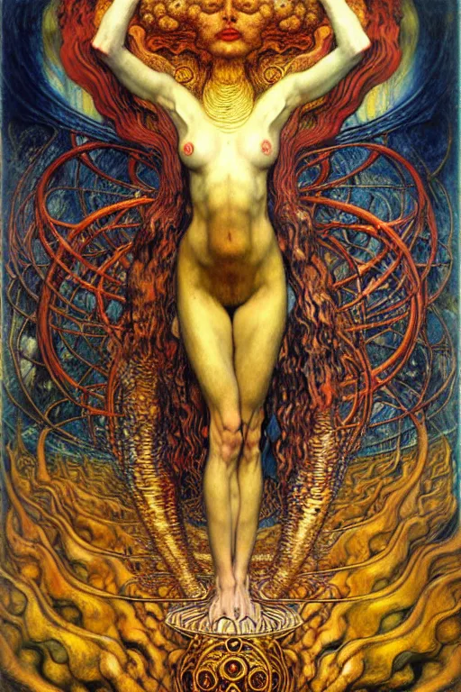 Image similar to Divine Chaos Engine by Karol Bak, Jean Delville, William Blake, Gustav Klimt, and Vincent Van Gogh, symbolist, visionary