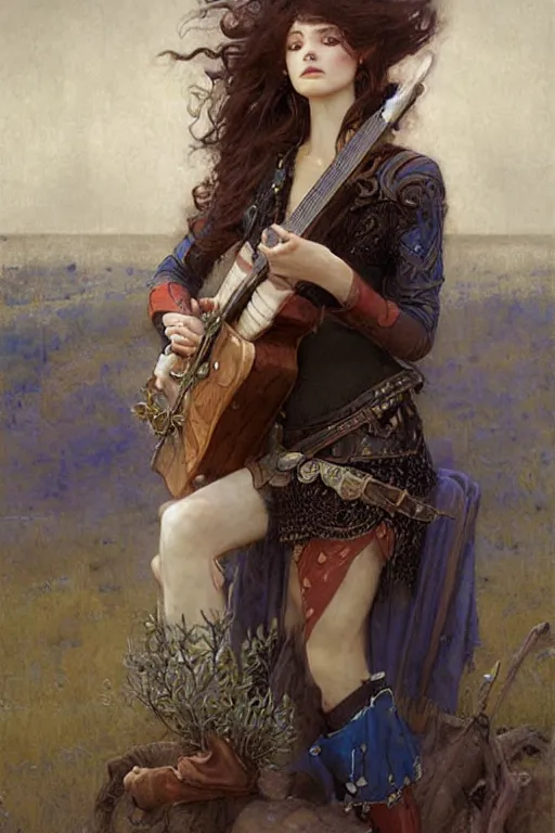 Image similar to a female bard by Edgar Maxence and Ross Tran and Michael Whelan