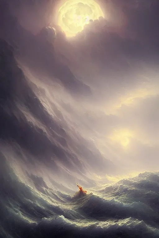 Image similar to A stunning detailed Shoggoth by Ivan Aivazovsky, Peter Mohrbacher , Greg Rutkowski, stormy ocean, beautiful lighting, full moon, detailed swirling water tornado, artstation