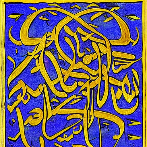 Prompt: arabian calligraphic, colorful with gold details