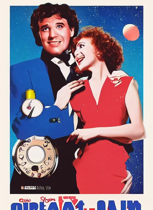 Prompt: !dream a movie poster for a 1985 romantic comedy movie called when robots dream, designed by John Alvin