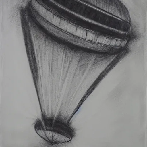 Image similar to Dimension Shift, UFO, reversal of roles, charcoal on paper