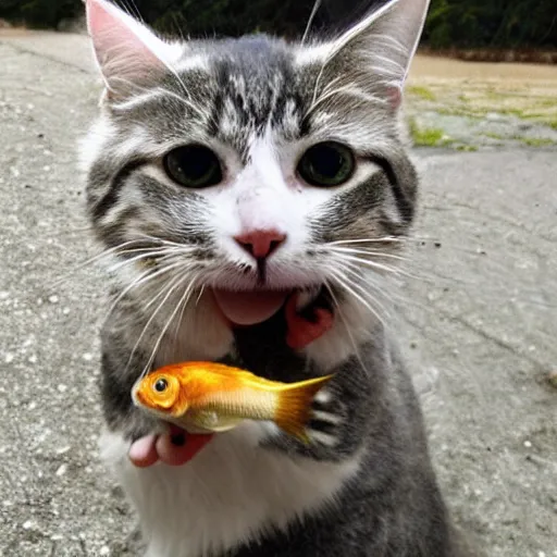 Image similar to cat holding fish in his mouth