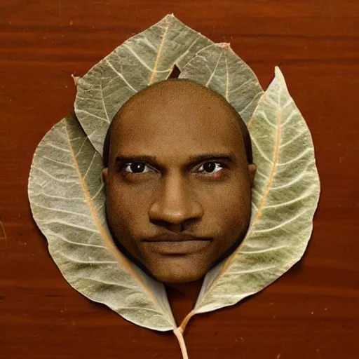 Image similar to leaves in the form of keavu reaves face