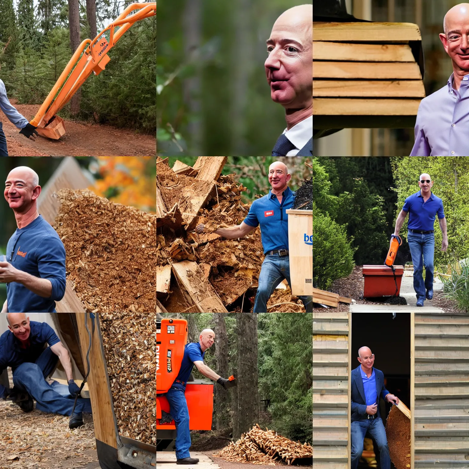 Prompt: jeff bezos crawling out of wood chipper