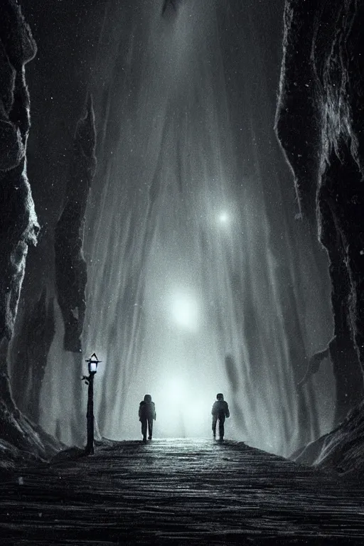 Image similar to into the unknown, whats at the edge of the universe, dark and moody, high detail, extremely sharp detail, cinematic, movie style