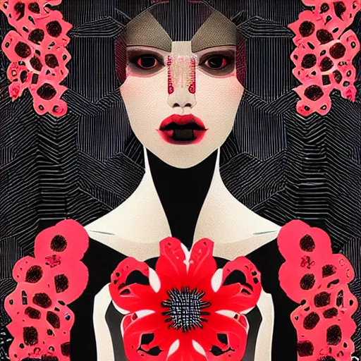 Image similar to 2 d generative art, detailed concept art painting art deco pattern black diamonds + red flowers and diamonds by hsiao - ron cheng, no humans, exquisite detail