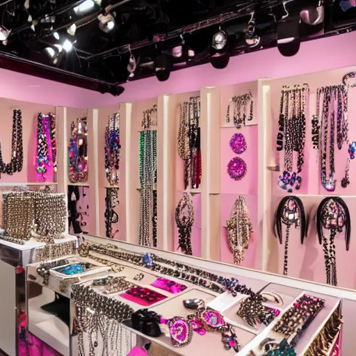 Prompt: Studio photo of Betsey Johnson's newest jewelry collection