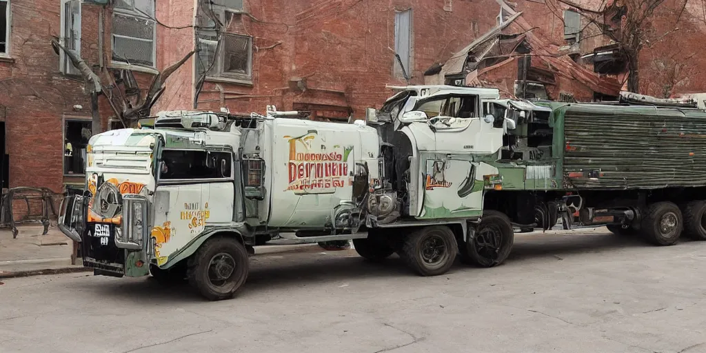 Prompt: dieselpunk garbage truck, retro futuristic