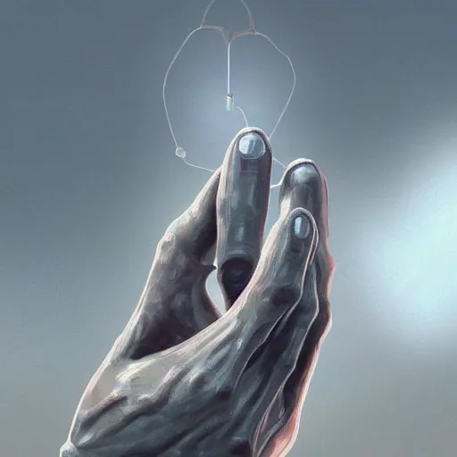 Prompt: a close up shot humanmecha Heart-shaped fingers, two hang, white steel, extremely detailed, digital painting, matte, ideal composition, noise, smoke, artstation, concept art, smooth, incredible art by artgerm and simon stalenhag