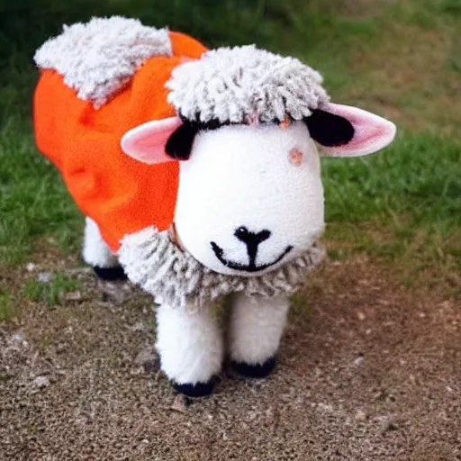 Image similar to cute little sheep using orange inmate clothes