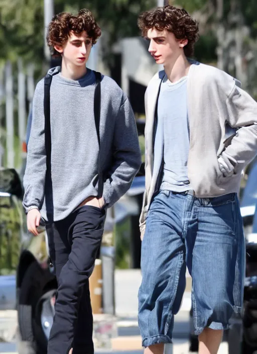 Image similar to photo of Timothee Chalamet walking in LA with his boyfriend