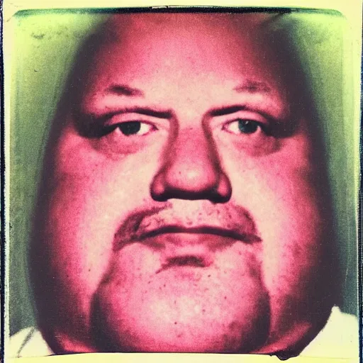 Image similar to color polaroid portrait of a fat man by andy warhol. holga