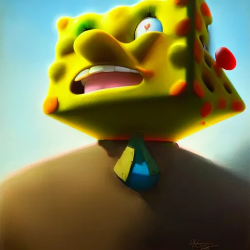 Image similar to portrait ofspongebob, medium shot, asymmetrical, profile picture, organic painting, sunny day, matte painting, bold shapes, hard edges, street art, trending on artstation, by huang guangjian, gil elvgren, ruan jia, randy vargas, greg rutkowski