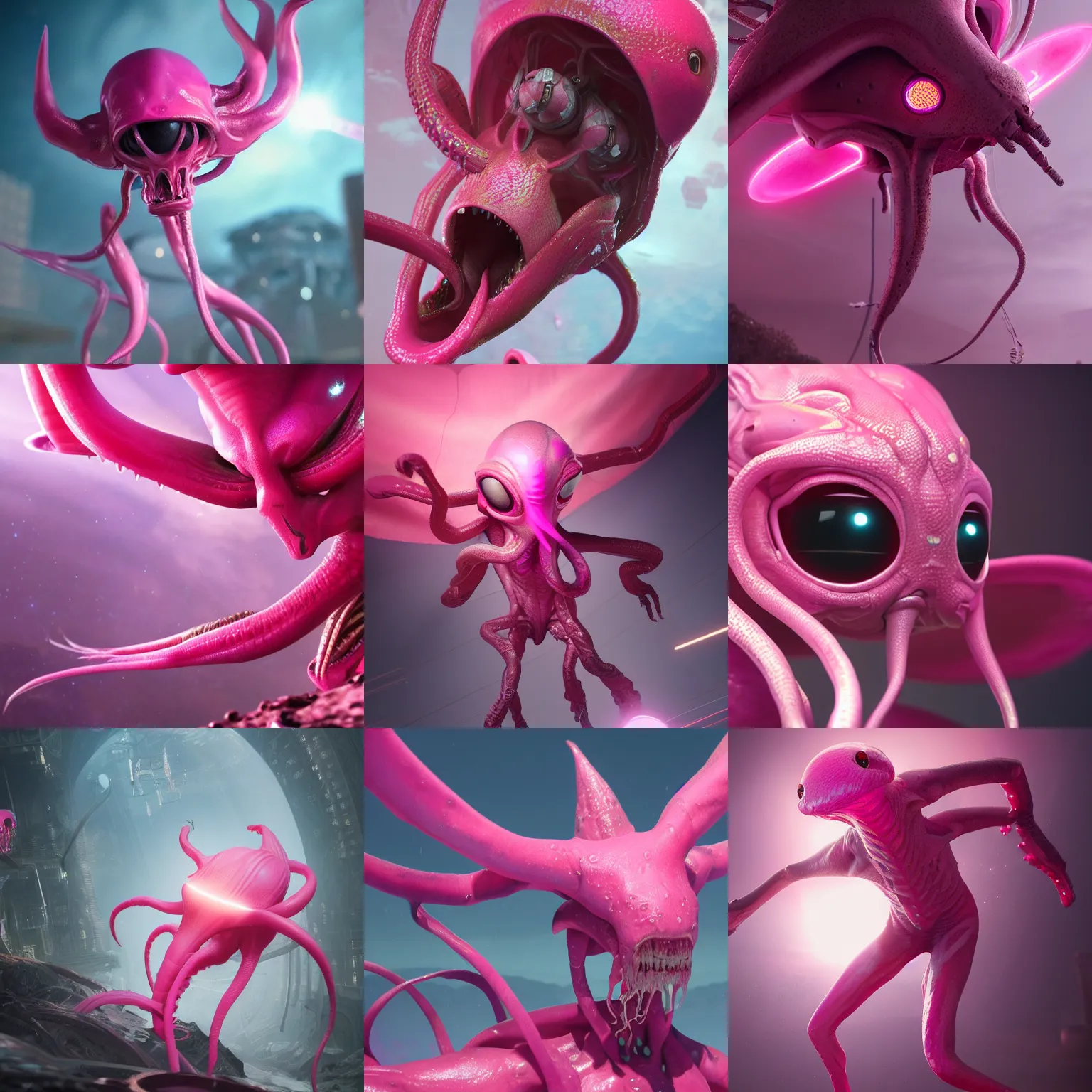 Prompt: pink squid alien, intricate detail, volumetric lighting, epic composition, hyper detailed, ultra realistic, sharp focus, octane render, volumetric, ray tracing, artstation trending, cgsociety, sense of awe, 4 k