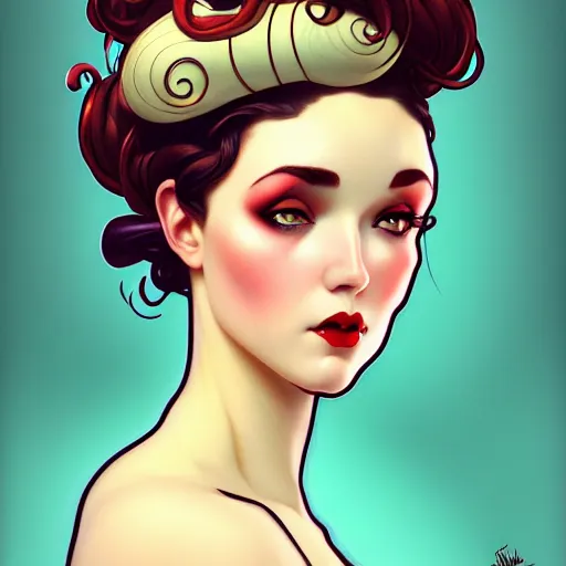 Image similar to curvy woman with a bundt cake face digital art, cinematic, concept art, 8k, painting, imaginefx, cgsociety, art nouveau, Alphonse Mucha, trending on artstation, medium shot, head shot