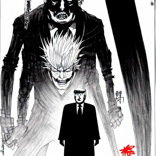 Image similar to Donald Trump looking sinister, by Tsutomu Nihei, highly detailed