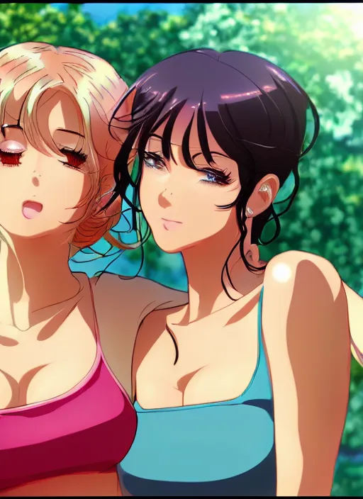 Prompt: two beautiful mothers in a summer home, gorgeous faces, thick lines, cinematic lighting, detailed anime art