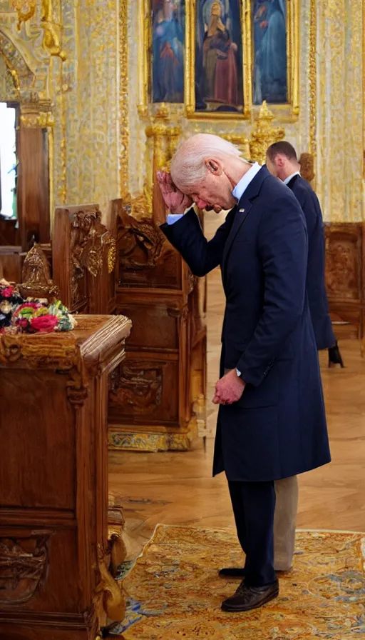 Image similar to crying biden praying in russian church