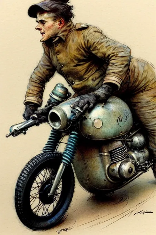 Prompt: (((((1950s racing motorcycle . muted colors.))))) by Jean-Baptiste Monge !!!!!!!!!!!!!!!!!!!!!!!!!!!