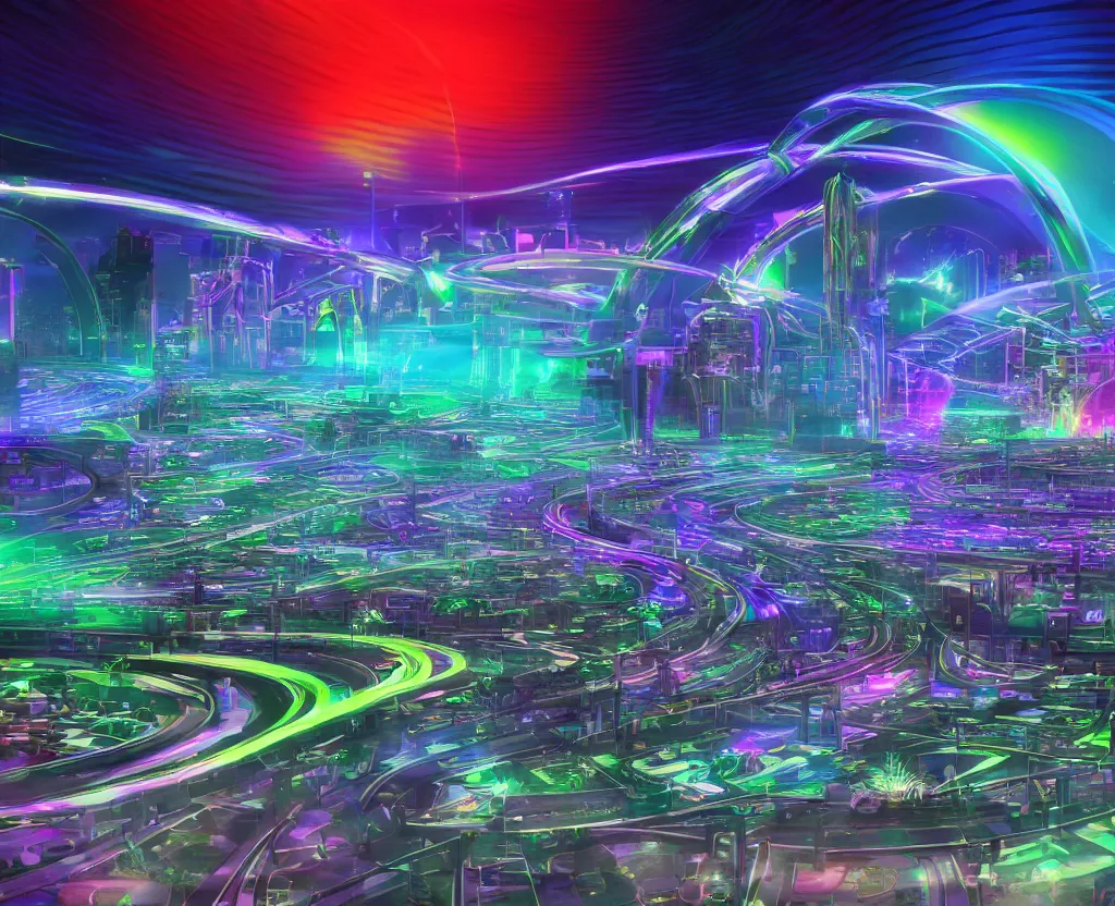 Prompt: techno - spiritual futurist utopian plaza, perfect future, award winning digital art