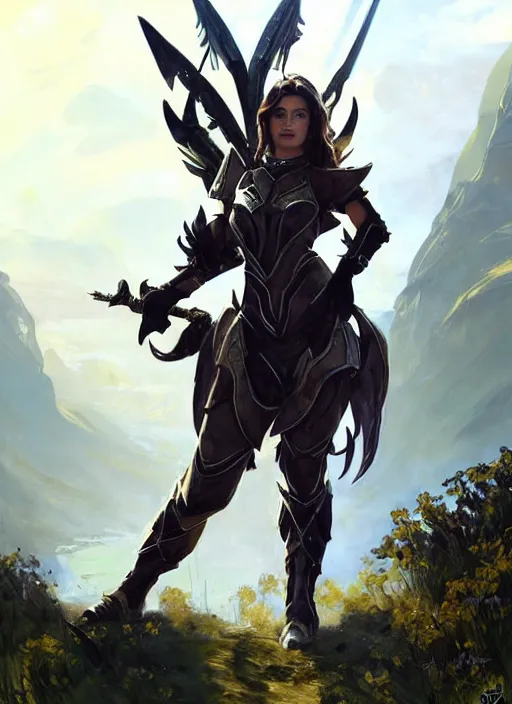 Prompt: A combination of Ashley Greene, Adriana Dxim, Grace Kelly as a Charr from Guild Wars 2 wearing Forerunner Armor from Halo, countryside, calm, fantasy character portrait, dynamic pose, above view, sunny day, artwork by Jeremy Lipkin and Giuseppe Dangelico Pino and Michael Garmash and Rob Rey, very coherent asymmetrical artwork, sharp edges, perfect face, simple form, 100mm