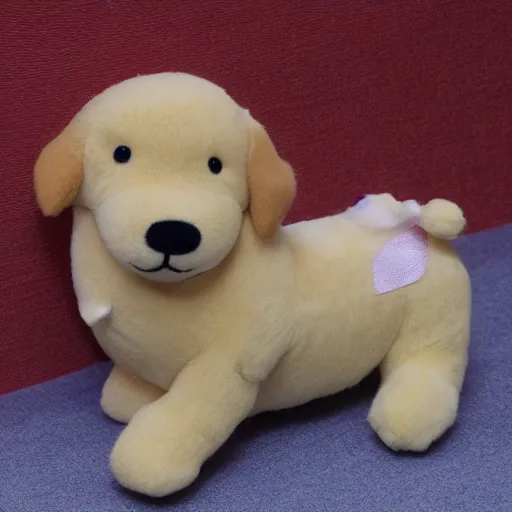 Image similar to a happy golden retriever puppyplush doll, 8 k