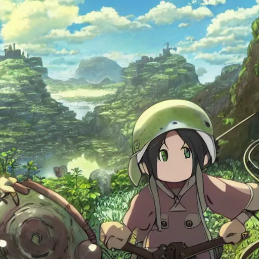 Image similar to made in abyss, fantasy art, fresh and bright illustration, animated film, by studio ghibli