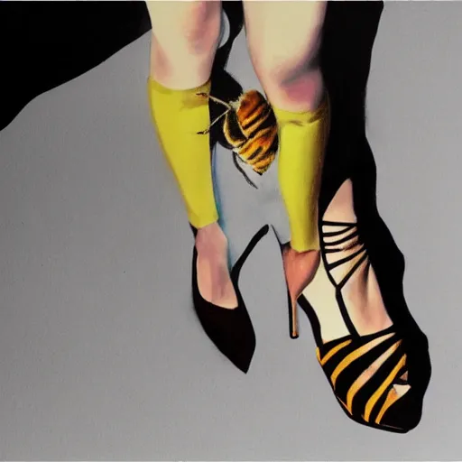 Image similar to Amber heard physically stepping on a bee, photorealism, fake