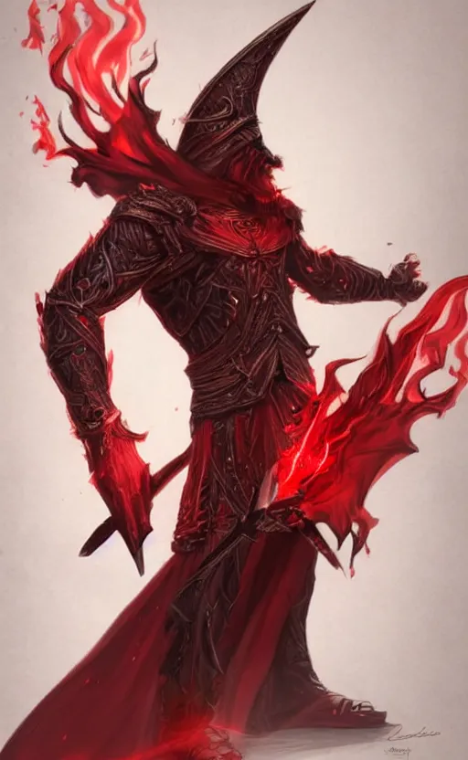 Image similar to a mindblowing red wizard, chad, handsome, super buff and cool, very detailed, sharp, matte, concept illustration, fire magic