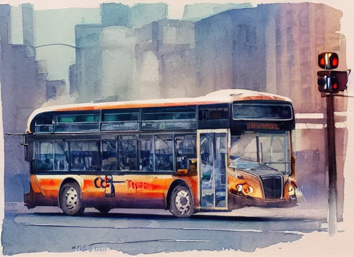 Image similar to concept art of a urban bus, pinterest, artstation trending, behance, watercolor, by coby whitmore, silver, laser light,