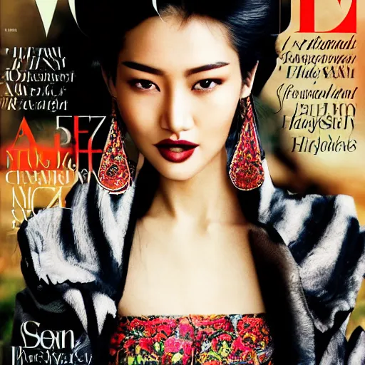 Image similar to a beautiful professional photograph by hamir sardar, herb ritts and ellen von unwerh for the cover of vogue magazine of a beautiful and unusually attractive tibetan female fashion model looking at the camera in a flirtatious way, zeiss 5 0 mm f 1. 8 lens