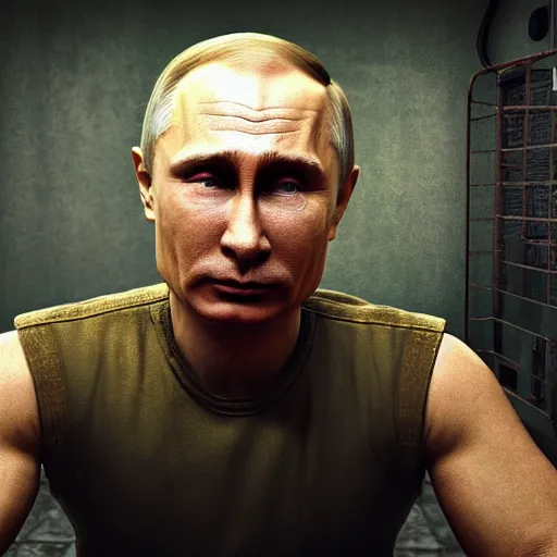 Image similar to putin in jail, hypermaximalistic, high details, cinematic, 8k resolution, beautiful detailed, insanely intricate details, artstation trending, octane render, unreal engine,