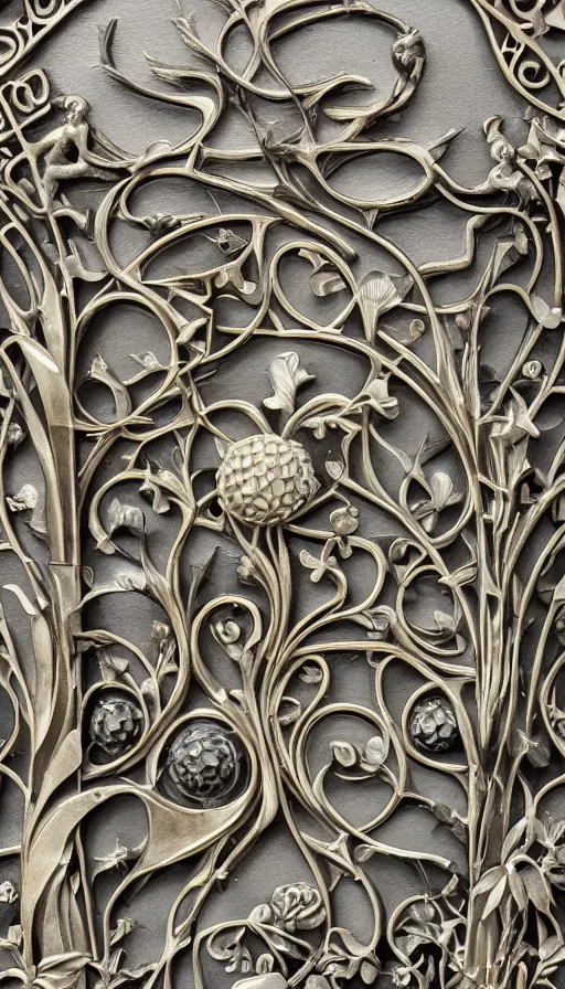 Image similar to highly detailed beautiful simple organic molding piece with a black background, art nouveau, gaudi, sharp focus, dynamic lighting, elegant harmony, beauty, masterpiece