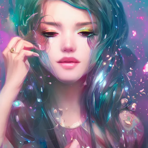 Image similar to portrait of a beautiful cute girl falling into the third dimension by Ross Tran, 4k, intricate details