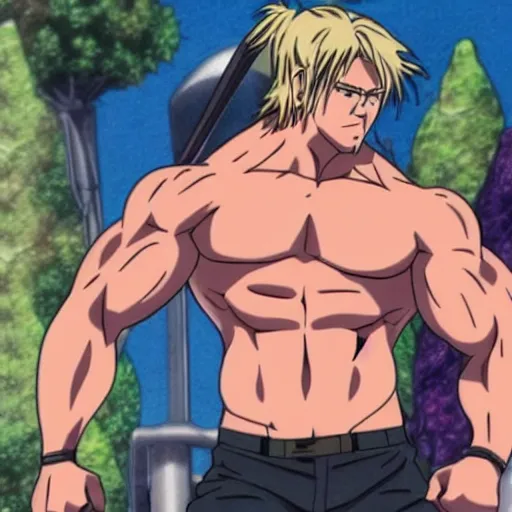 Prompt: Chris Hemsworth with a muscular body type, anime art, anime style