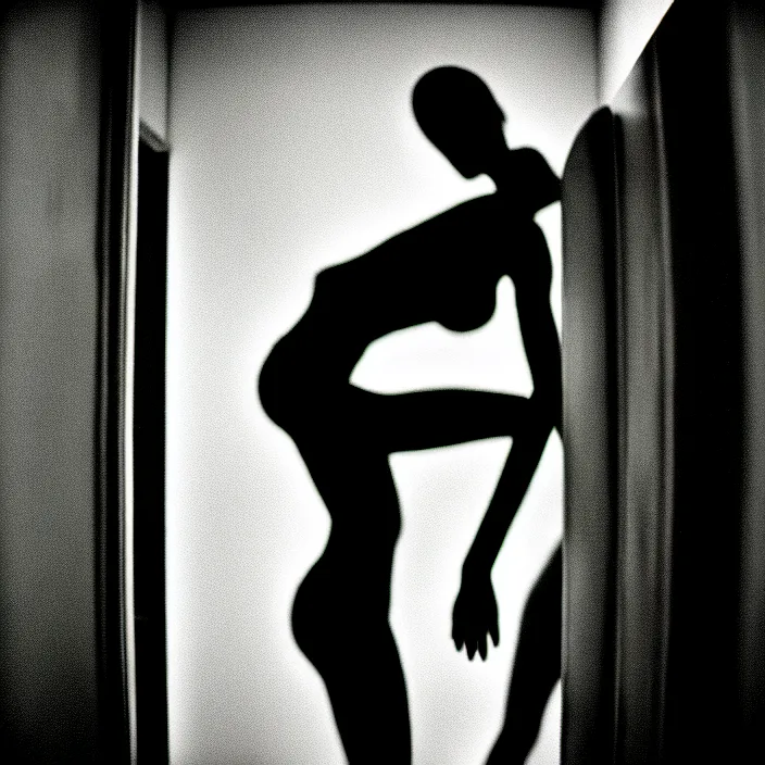 Prompt: skinny agile neon cyborg trying to claw its way out of a bathroom stall, by chris cunningham, nightmare, horror, 3 5 mm, film shot