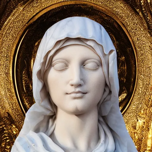 Image similar to a marble sculpture of the veiled virgin , !face, !female, covered in intricate !detailed golden streaked !!sheer !!!!!veil , physically based rendering, photo realistic, top light , dark background