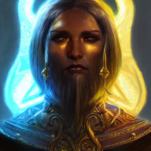 Prompt: bright, colorful, realistic, detailed from Elder Scrolls: shivering isles concept art golden saint a warrior woman with skin and hair made of bright and shiny gold portrait backlighting, kodachrome, high contrast, highly detailed, sharp focus, digital painting, concept art, illustration, trending on artstation, comic book by Alex Ross and Adam Adamowicz cover art