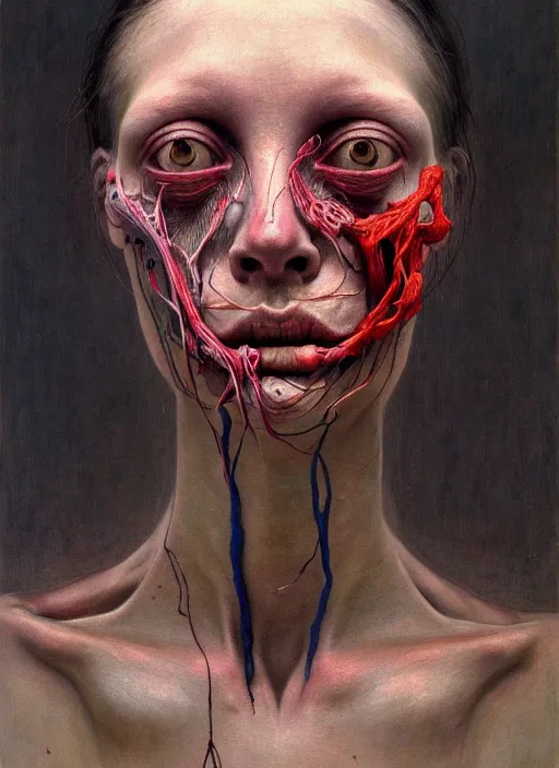 Image similar to there is ugliness in beauty, but there is also beauty in ugliness detailed portrait painting inspired by beksinski and alex gray, accurate anatomy by jenny saville, edward hopper trending on artstation. 8 k