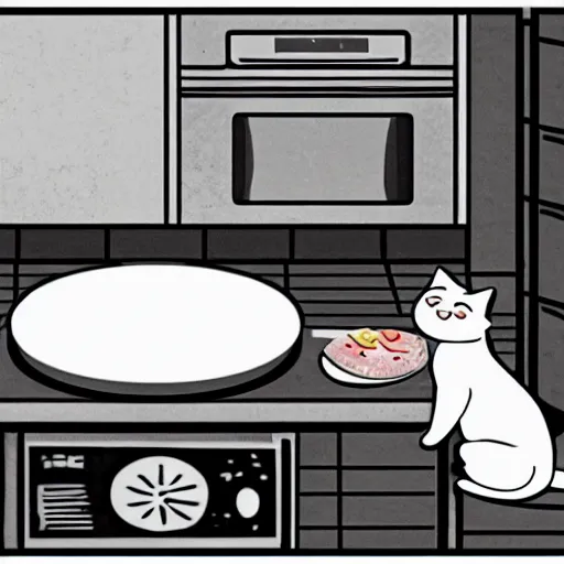 Image similar to a cute cat cooking a breakfast, highly detailed, masterful, cinematic