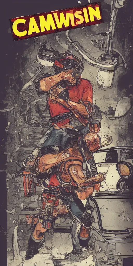 Prompt: comic book cover for a studio with a chainsaw, illustration,