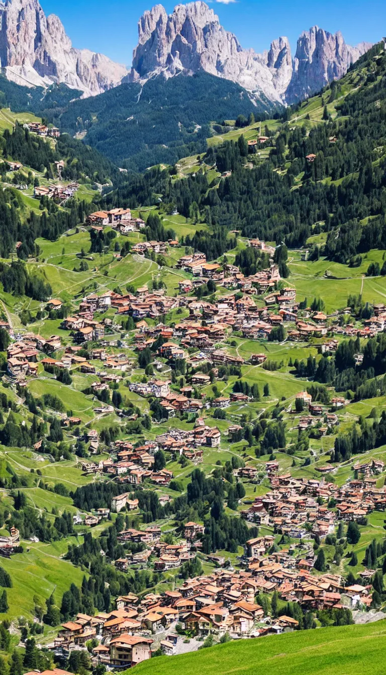 Image similar to an italian town in the dolomites mountains