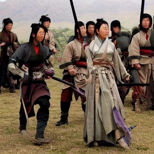 Prompt: scene from a 2 0 1 0 film set in the warring states period showing a woman