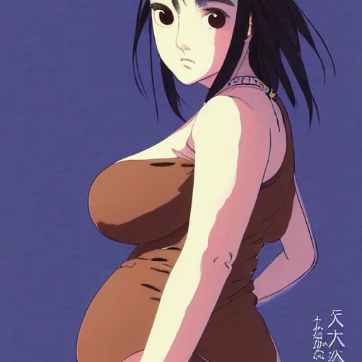 Image similar to a beautiful plus sized model japanese natalie portman, alluring plus sized model with brown skin, wearing mayan leotard with overalls, street fashion hip hop style with mayan patterns, aztec street fashion, gapmoe yandere grimdark, trending on pixiv fanbox, painted by greg rutkowski makoto shinkai takashi takeuchi studio ghibli, akihiko yoshida