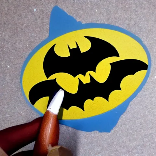 Image similar to die cut sticker of batman breakdancing, splatter paint