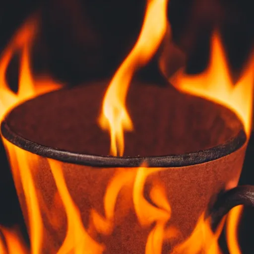 Prompt: cardboard coffee cup on fire
