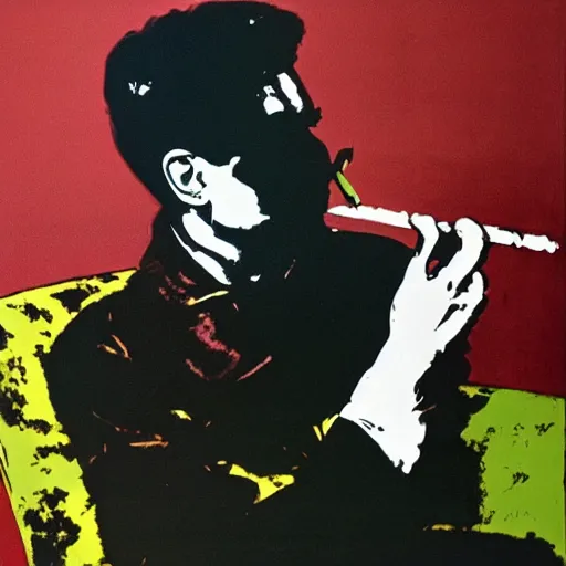 Prompt: a masterpiece portrait of Mean Dean smoking a cigarette by Andy Warhol